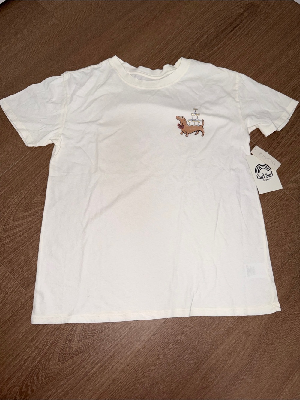 Women's White Short Sleeve Tee with Dachshund Graphic